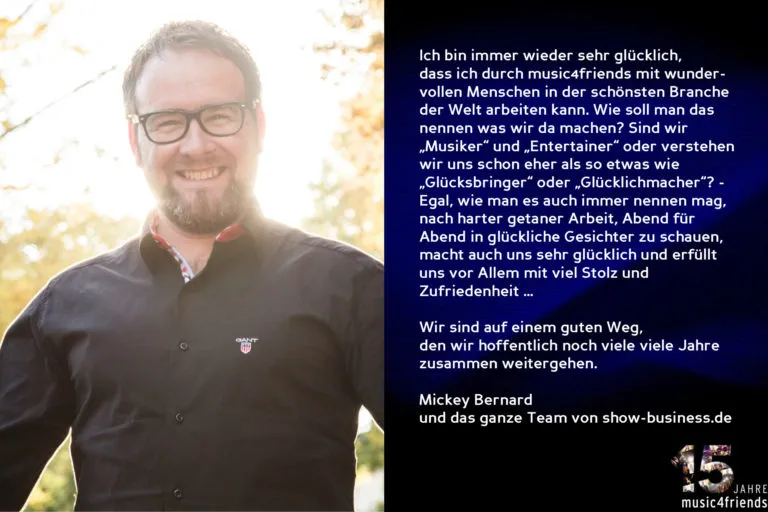 Musik4Friends Jubiläum: Gratulation an Wegbegleiter zum 15. Jahr.